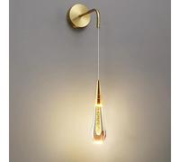 GWJKG Teardrop Wall Light - 5W Pendant Lamp with Crystal Shade, Single Head Aluminum, Stylish Black/Gold for Bedroom, Living Room, and Hallway