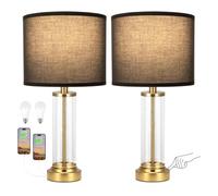 GWJKG Touch Glass Table Lamp 2-Piece Set with USB C+A Interface, 3-Way Dimmable, and Bedroom Suitable for Living Room, Dormitory, Office,(Black Shade+Gold Base)