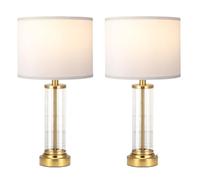 GWJKG Touch Glass Table Lamp 2-Piece Set with USB C+A Interface, 3-Way Dimmable, and Bedroom Suitable for Living Room, Dormitory, Office,(White Shade+Gold Base)