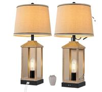 GWJKG Touch Table Lamp 2-Pack with USB Port, 3-Way Dimmable, 4 Included Bedroom, Home, Office Suitable for Living Room, Dormitory, Office,(Wood)