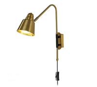 GWJKG Vintage Adjustable Long Arm Wall Reading Lamp for Bedroom Metal Shade Bedside Light with 1.8m Cable and White/Gold
