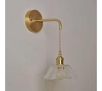 GWJKG Vintage Brass with Pink Flower Shade Gold Farmhouse Mount Light for Living Room Girls Bedroom Bedside Porch Restaurant Purple Clear Glass Nordic Hanging Wall La