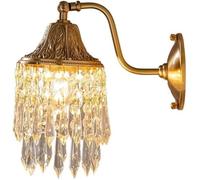 GWJKG Vintage Industrial Farmhouse Mid Century Brushed Gold Brass Crystal Wall Light Fixture with E26 Base for Bathroom Bedroom Living Kitchen Dining Room