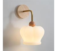 GWJKG Vintage Milk White Glass Wood Crown Shade Nordic Mid Century Industrial Farmhouse Wall Sconce Light with G9 Base for Girls Room Children Bedside Nursery Hallway