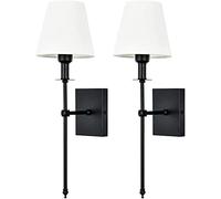 GWJKG Wireless Sconces Set of 2 Remote Control Dimmable Lights Easy Installation Battery Powered Cloth Art Wall Lamps for Bedroom Living Room Farmhouse Black
