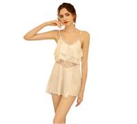 GWJKG Women Lingerie Satin Nightdress Suspender Pajama Dress Short Nightwear with Deep V Neck Loungewear Set