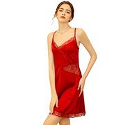 GWJKG Women Lingerie Satin Nightdress Suspender Pajama Dress Short Nightwear with Deep V Neck Loungewear Set