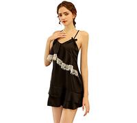 GWJKG Women Lingerie Satin Nightdress Suspender Pajama Dress Short Nightwear with Deep V Neck Loungewear Set
