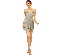 GWJKG Women Lingerie Satin Nightdress Suspender Pajama Dress Short Nightwear with Deep V Neck Loungewear Set