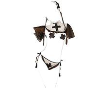 GWJKG Women Lingerie Uniform Ladies Lingerie Cross Collar Tassel Black and White Nun Lingerie Suit