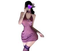GWJKG Women's Anime Lingerie Deep V Perspective Purple Nightgown Dress Club Bodycon Dresses