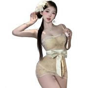 GWJKG Women's Anime Lingerie Nightgown Dress Club Bodycon Sleeveless Temptation Nightdress with Socks.