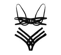 GWJKG Women's Body Harness Lingerie Full Waist Garter Belts Strappy Frame Bras and Panty Set