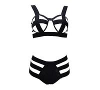 GWJKG Women's Body Harness Lingerie Full Waist Garter Belts Strappy Frame Bras and Panty Set