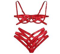 GWJKG Women's Body Harness Lingerie Full Waist Garter Belts Strappy Frame Bras and Panty Set