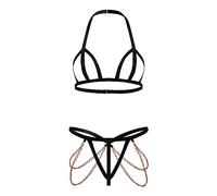 GWJKG Women's Body Harness Lingerie Full Waist Garter Belts Strappy Frame Bras and Panty Set