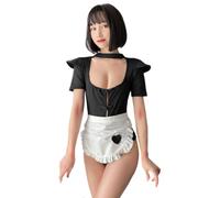 GWJKG Women's Halloween Costume French Maid Outfit Lingerie Sweet Classic Apron Maid Dress with Socks