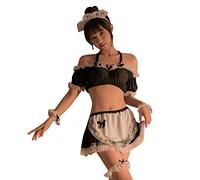 GWJKG Women's Halloween Costume French Maid Outfit Lingerie Sweet Classic Apron Maid Dress with Socks