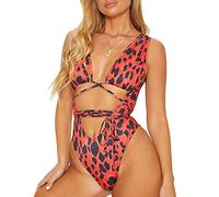 GWJKG Women's One-Piece Bikini Cutout Strap Leopard Print One-Piece Swimsuit