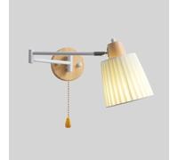 GWJKG Wood Finish Swing Arm Light with Pull Switch, Fabric Shade Lights Bedside Reading Wall Mounted Lamp Hardwired for Bedroom Study Living Room