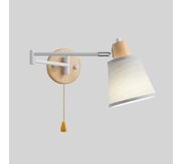 GWJKG Wood Finish Swing Arm Light with Pull Switch, Fabric Shade Lights Bedside Reading Wall Mounted Lamp Hardwired for Bedroom Study Living Room