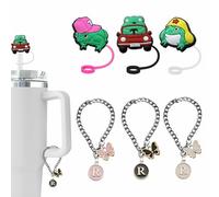 GWRFVIL Animal Straw Cubre la Tapa para la Copa Stanley, Accesorios de Encanto para la Copa Stanley, Encanto de la Cadena de Llave de letra Inicial R con Mariposa