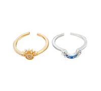 GWSGSFAS Anillo abierto ajustable para parejas, diseño de sol y luna, joyería apilable a juego para amantes, accesorios de regalo de moda, ajustable, Metal, Sin piedra preciosa