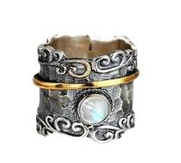 GWSGSFAS Anillo ancho de piedra lunar retro con cara y distintivo: joyería popular de mano, 6, Cubic Zirconia