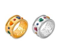 GWSGSFAS Anillo con diseño retro de esmalte de amor para mujer, estilo ligero, de lujo, acero de titanio, anillo de dedo índice ancho, 6, Metal, Zirconia cúbica