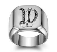 GWSGSFAS Anillo de acero de titanio con 26 letras inglesas, retro, punk, cuadrado, liso, 18 mm, para hombre, 6, Metal, Zirconia cúbica