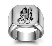 GWSGSFAS Anillo de acero de titanio con 26 letras inglesas, retro, punk, cuadrado, liso, 18 mm, para hombre, 10, Metal, Zirconia cúbica