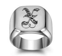 GWSGSFAS Anillo de acero de titanio con 26 letras inglesas, retro, punk, cuadrado, liso, 18 mm, para hombre, 13, Metal, Zirconia cúbica
