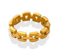 GWSGSFAS Anillo de dedo índice de cadena hueca personalizada, básica, versátil, para mujer, joyería simple, acero de titanio, 8, Metal, Zirconia cúbica