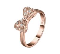 GWSGSFAS Anillo de lazo tridimensional para mujer, anillo de oro rosa con incrustaciones simples de circonita, 6, Metal, Zirconia cúbica