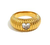 GWSGSFAS Anillo de sello martillado con temperamento de moda, retro, con personalidad, pan, amor, 7, Metal, Zirconia cúbica