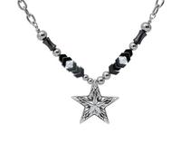 GWSGSFAS Collar con colgante de estrella con cuentas de plata y negro y estilo gótico retro