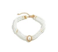 GWSGSFAS Collar de cuentas geométricas vintage francés, cadena de aleación en capas de turquesa, gargantilla de longitud larga, elegante joyería retro, color blanco