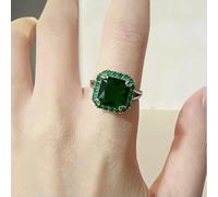 GWSGSFAS Elegante Luce - Anillo de cobre de lujo para mujer con esmeralda - Incrustación de circonita cúbica de color - Plata - Ajustable