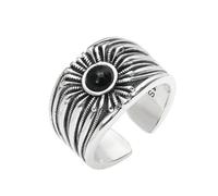 GWSGSFAS Fashion Trend - Anillo de joyería abstracta de ágata negra con incrustaciones retro a juego, Adjustable opening, Metal, Zirconia cúbica