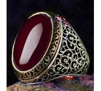GWSGSFAS Joyería Retro Esmeralda Natural Plata Vieja Tallado Tótem Anillo de Hombre-rojo-12