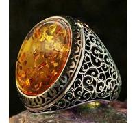 GWSGSFAS Joyería Retro Esmeralda Natural Plata Vieja Tallado Tótem Hombre Anillo-ámbar-8