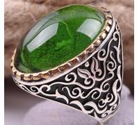 GWSGSFAS Joyería Retro Esmeralda Natural Plata Vieja Tallado Tótem Hombre Anillo-R1562-10
