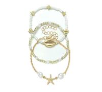 GWSGSFAS Juego de 3 pulseras de concha de verano para mujer, diseño bohemio de estrella de mar, perlas de semillas de perlas, pulsera de cadena para mujer, joyería de vacaciones en la playa, regalo