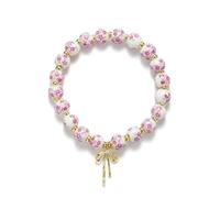 GWSGSFAS Pulsera de porcelana azul y blanca hecha a mano con cordón elástico ajustable con colgante de lazo para niñas, Resina.