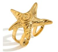 GWSGSFAS Temperament Personality - Pendientes retro de grano martillado, anillo de estrella de mar, Metal, Circonita cúbica