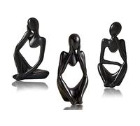 GWSNIO Statue Home Decor, 3Pcs Sitting Thinker Statue Resin Abstract Sculpture, Bookshelf Modern Decor for Home Office Desk Desktop Living Room Decor Collectible Figurines Accent (Black)
