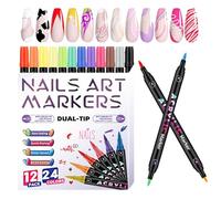Gwtdtoad Rotuladores de Esmalte de Uñas | 12 Piezas Delineador De Doble Punta Para Dibujar En Uñas | Marcadores De Pintura Para - para Mujeres Niñas Principiantes y Expertas
