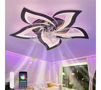 GWYAJTU Lámpara Ventilador Techo RGB Color Variable, Ceiling Fan With Light Led Regulable, Ventilador Reversible De 6 Velocidades Para Habitación Infantil Dormitorio-RGB Negro