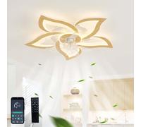GWYAJTU Lampara Ventilador Techo Silencioso Moderno Regulable LED Ventilador Techo Con Luz DC Reversible 6 Velocidades Ventilador Ultra Con Mando A Distancia Para Dormitorio Salón-Wood grain