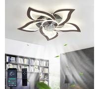 GWYAJTU Moderno Silencioso Regulable LED Ventilador Techo Con Luz DC Reversible 6 Velocidades Ultra Con Mando A Distancia Para Dormitorio Salón-Black wood grain